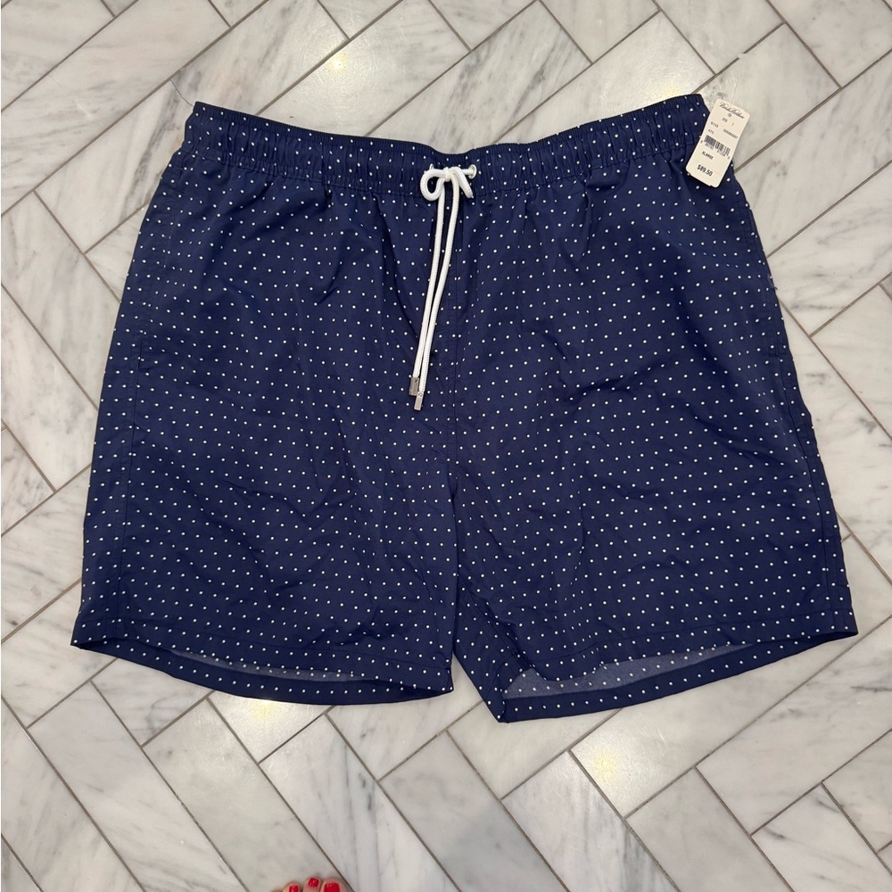 Brooks Brothers Navy and White Dot Swim Trunks. NWT